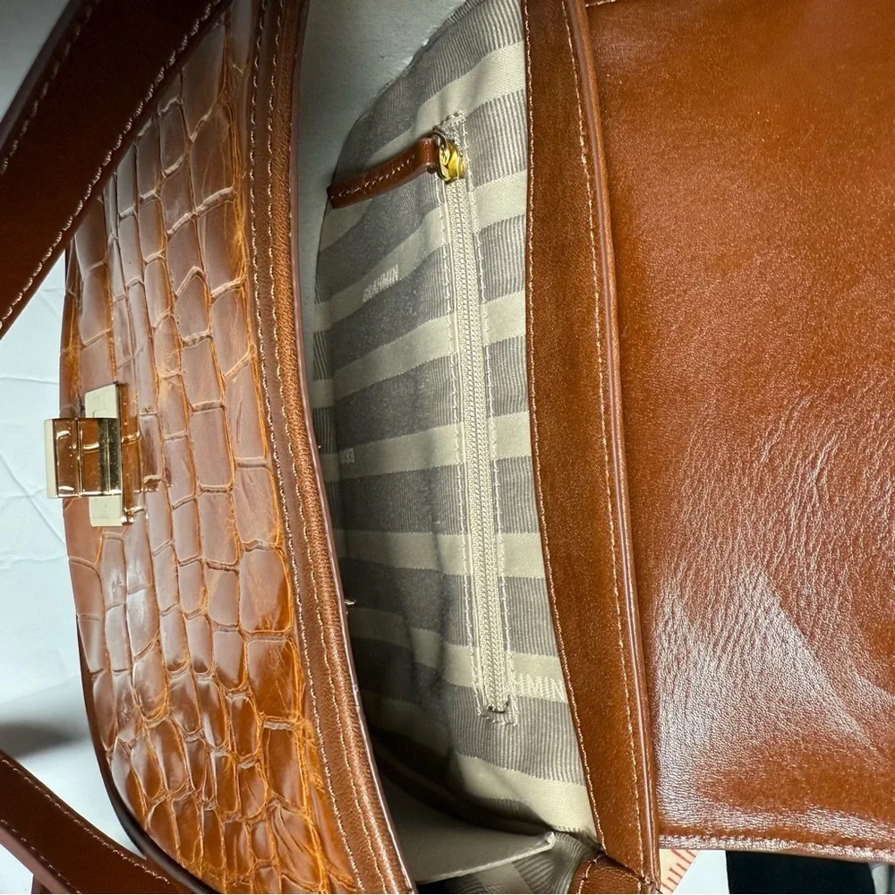 Brahmin Mini Sonny Saddle Bag in Tan Gustavo Brown Crocodile Crossbody